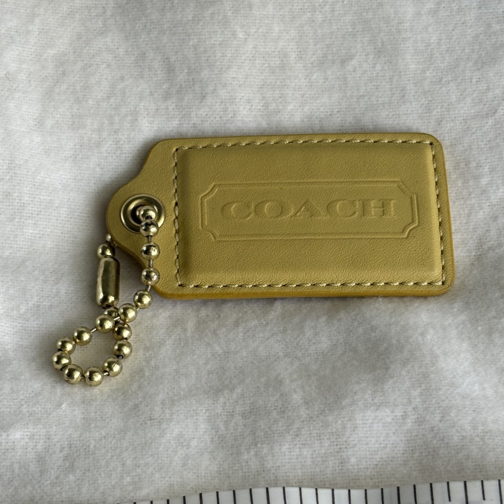 COACH 2.25" Hang Tag Fob Bag Charm Yellow Leather, Gold Ball Chain